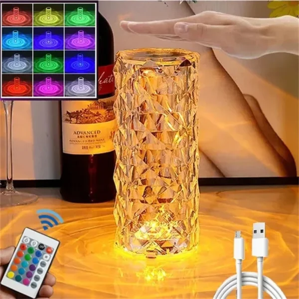 3/16 Colors Crystal Rose Table Lamp LED Rose Light Decoration Remote Control Romantic Diamond Atmosphere Light USB Night Light - Image 3