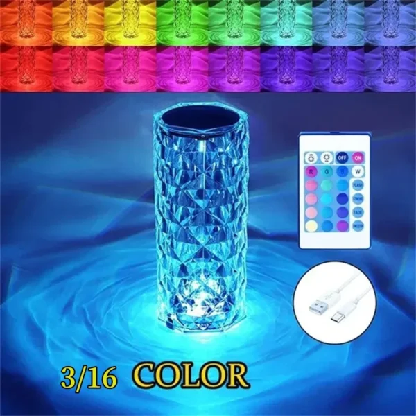 3/16 Colors LED Crystal Table Lamp Rose Light Projector Touch Romantic Diamond Atmosphere Light USB LED Night Light for Bedroom - Image 2